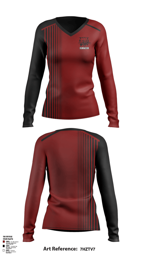 Women's Long Sleeve Vneck Shirt, Ignacio High School Volleyball, Women's Volleyball, Teamtime, Team time, sublimation, custom sports apparel, team uniforms, spirit wear, spiritwear, sports uniforms, custom shirts, team store, custom team store, fundraiser sports, apparel fundraiser