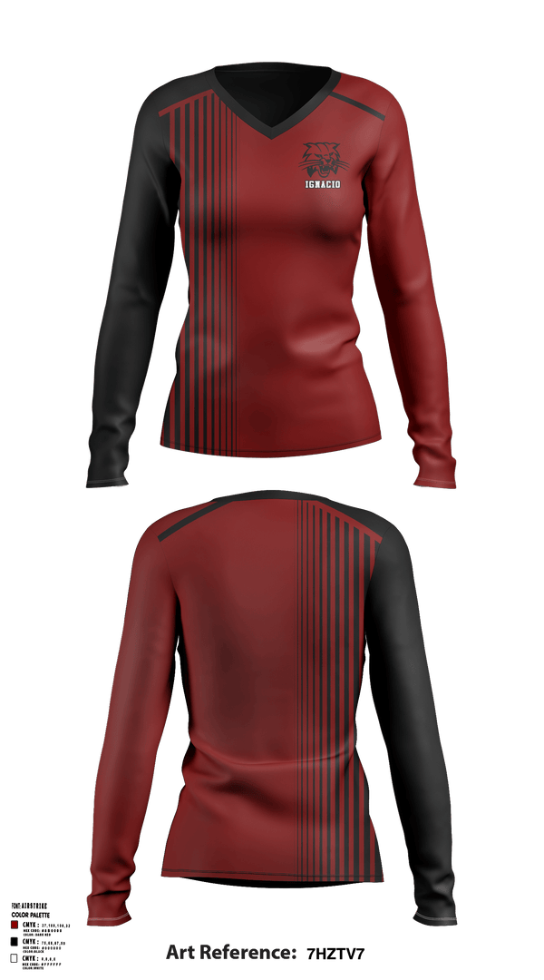 Women's Long Sleeve Vneck Shirt, Ignacio High School Volleyball, Women's Volleyball, Teamtime, Team time, sublimation, custom sports apparel, team uniforms, spirit wear, spiritwear, sports uniforms, custom shirts, team store, custom team store, fundraiser sports, apparel fundraiser