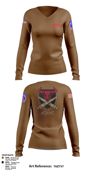Women's Long Sleeve Vneck Shirt, BRAVO BULLS, Army, Teamtime, Team time, sublimation, custom sports apparel, team uniforms, spirit wear, spiritwear, sports uniforms, custom shirts, team store, custom team store, fundraiser sports, apparel fundraiser
