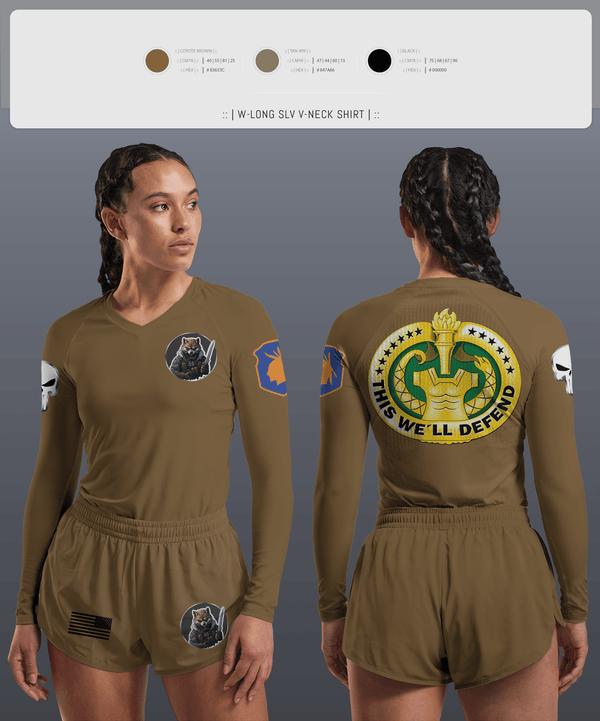 Womens Long Sleeve Vneck Shirt, Fox Co., Army, Teamtime, Team time, sublimation, custom sports apparel, team uniforms, spirit wear, spiritwear, sports uniforms, custom shirts, team store, custom team store, fundraiser sports, apparel fundraiser