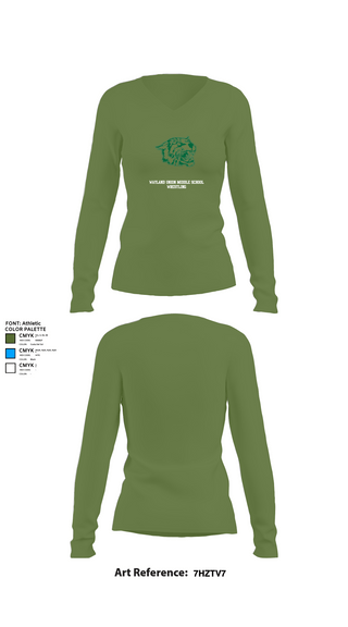 Womens Long Sleeve Vneck Shirt, Wayland Union Middle School Wrestling, Wrestling, Teamtime, Team time, sublimation, custom sports apparel, team uniforms, spirit wear, spiritwear, sports uniforms, custom shirts, team store, custom team store, fundraiser sports, apparel fundraiser