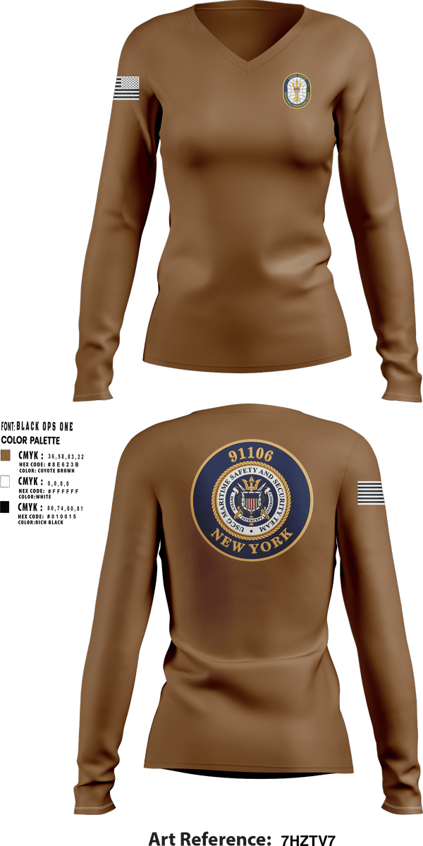Womens Long Sleeve Vneck Shirt, MSST NY, Coast Guard, Teamtime, Team time, sublimation, custom sports apparel, team uniforms, spirit wear, spiritwear, sports uniforms, custom shirts, team store, custom team store, fundraiser sports, apparel fundraiser