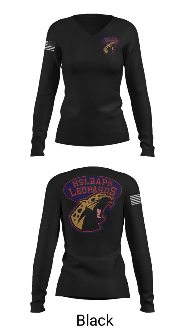 Women's Long Sleeve Vneck Shirt, Leopards, Track & Field, Teamtime, Team time, sublimation, custom sports apparel, team uniforms, spirit wear, spiritwear, sports uniforms, custom shirts, team store, custom team store, fundraiser sports, apparel fundraiser