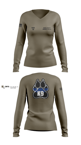Womens Long Sleeve Vneck Shirt 1, Vance County Sheriff's Office  K9 Unit, Police, Teamtime, Team time, sublimation, custom sports apparel, team uniforms, spirit wear, spiritwear, sports uniforms, custom shirts, team store, custom team store, fundraiser sports, apparel fundraiser
