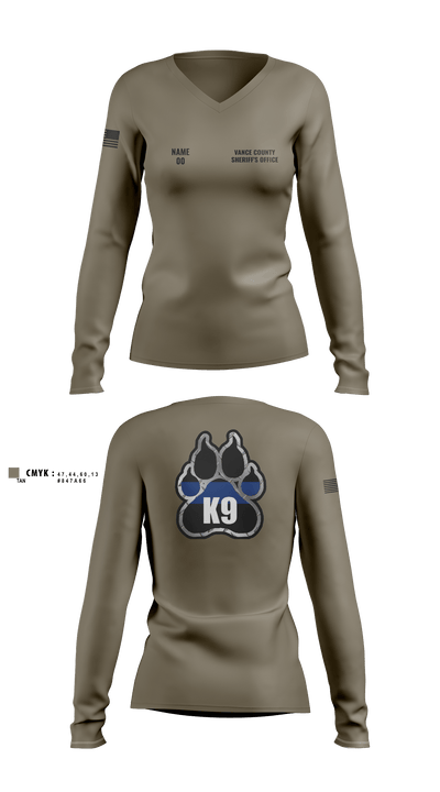 Vance County Sheriff's Office  K9 Unit 48237740 Women's Long Sleeve V-neck Shirt -1 11