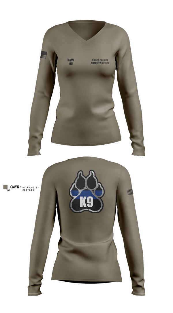 Womens Long Sleeve Vneck Shirt 1, Vance County Sheriff's Office  K9 Unit, Police, Teamtime, Team time, sublimation, custom sports apparel, team uniforms, spirit wear, spiritwear, sports uniforms, custom shirts, team store, custom team store, fundraiser sports, apparel fundraiser