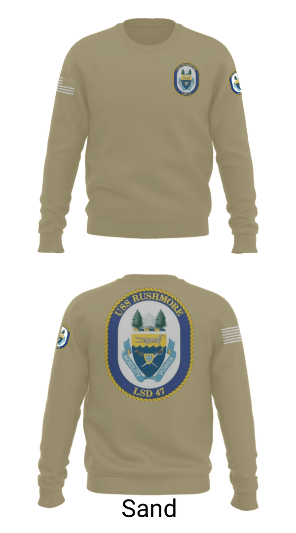 Crew Neck Sweatshirt, USS RUSHMORE, Navy, Teamtime, Team time, sublimation, custom sports apparel, team uniforms, spirit wear, spiritwear, sports uniforms, custom shirts, team store, custom team store, fundraiser sports, apparel fundraiser