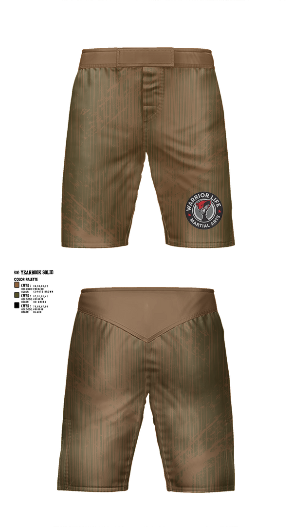 Fight Shorts, Warrior Life Martial Arts, Wrestling, Teamtime, Team time, sublimation, custom sports apparel, team uniforms, spirit wear, spiritwear, sports uniforms, custom shirts, team store, custom team store, fundraiser sports, apparel fundraiser