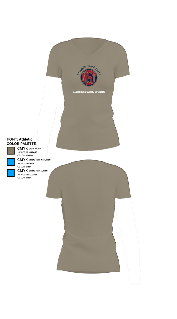 Womens Short Sleeve Vneck Shirt, Madras High School Swimming, Swimming, Teamtime, Team time, sublimation, custom sports apparel, team uniforms, spirit wear, spiritwear, sports uniforms, custom shirts, team store, custom team store, fundraiser sports, apparel fundraiser