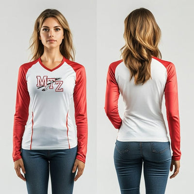 Mount Zion Junior High School Basketball 45826560 Women's Long Sleeve V-neck Shirt -1 41