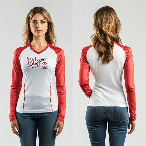 Womens Long Sleeve Vneck Shirt 1, Mount Zion Junior High School Basketball, Women's Basketball, Teamtime, Team time, sublimation, custom sports apparel, team uniforms, spirit wear, spiritwear, sports uniforms, custom shirts, team store, custom team store, fundraiser sports, apparel fundraiser