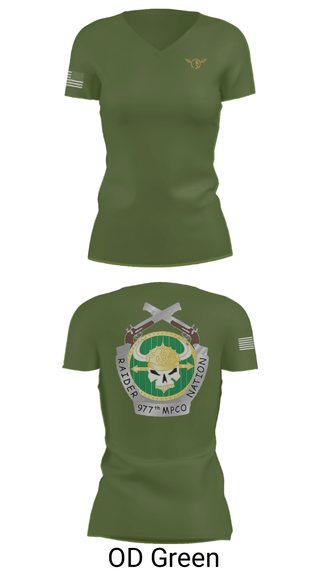 Womens Short Sleeve Vneck Shirt, 977 MP CO, Army, Teamtime, Team time, sublimation, custom sports apparel, team uniforms, spirit wear, spiritwear, sports uniforms, custom shirts, team store, custom team store, fundraiser sports, apparel fundraiser