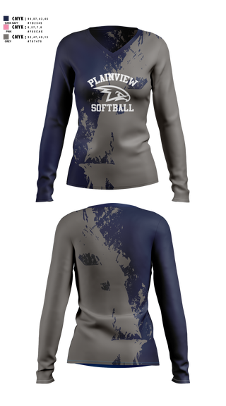 Womens Long Sleeve Vneck Shirt, Plainview Softball, Softball, Teamtime, Team time, sublimation, custom sports apparel, team uniforms, spirit wear, spiritwear, sports uniforms, custom shirts, team store, custom team store, fundraiser sports, apparel fundraiser