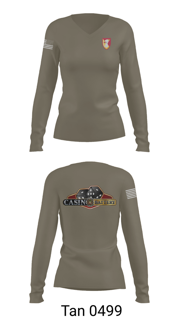 Womens Long Sleeve Vneck Shirt, Charlie Battery, 1st Battalion 1st Air Defense Artillery Regiment, , Teamtime, Team time, sublimation, custom sports apparel, team uniforms, spirit wear, spiritwear, sports uniforms, custom shirts, team store, custom team store, fundraiser sports, apparel fundraiser