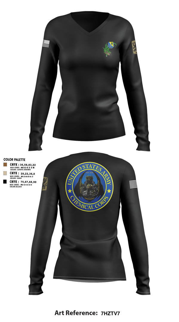 Womens Long Sleeve Vneck Shirt, 411TH411TH CBRN COMPANY, Army, Teamtime, Team time, sublimation, custom sports apparel, team uniforms, spirit wear, spiritwear, sports uniforms, custom shirts, team store, custom team store, fundraiser sports, apparel fundraiser
