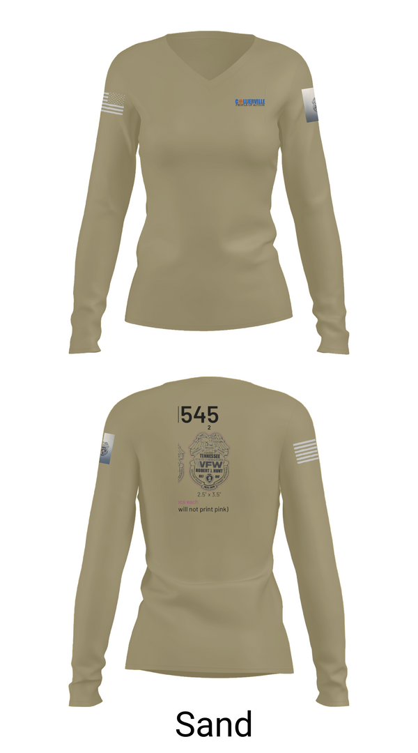 Womens Long Sleeve Vneck Shirt, TN VFW, Army, Teamtime, Team time, sublimation, custom sports apparel, team uniforms, spirit wear, spiritwear, sports uniforms, custom shirts, team store, custom team store, fundraiser sports, apparel fundraiser