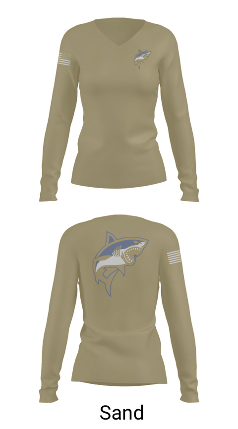 Womens Long Sleeve Vneck Shirt, Great white guns, Marines, Teamtime, Team time, sublimation, custom sports apparel, team uniforms, spirit wear, spiritwear, sports uniforms, custom shirts, team store, custom team store, fundraiser sports, apparel fundraiser