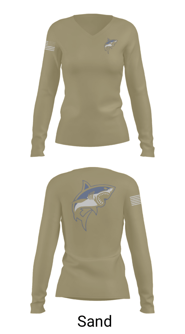 Womens Long Sleeve Vneck Shirt, Great white guns, Marines, Teamtime, Team time, sublimation, custom sports apparel, team uniforms, spirit wear, spiritwear, sports uniforms, custom shirts, team store, custom team store, fundraiser sports, apparel fundraiser