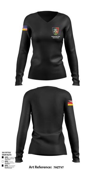 Womens Long Sleeve Vneck Shirt, U.S. Army Health Clinic - Baumholder, Army, Teamtime, Team time, sublimation, custom sports apparel, team uniforms, spirit wear, spiritwear, sports uniforms, custom shirts, team store, custom team store, fundraiser sports, apparel fundraiser