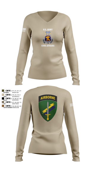 Womens Long Sleeve Vneck Shirt, Civil Affairs Schoolhouse, , Teamtime, Team time, sublimation, custom sports apparel, team uniforms, spirit wear, spiritwear, sports uniforms, custom shirts, team store, custom team store, fundraiser sports, apparel fundraiser