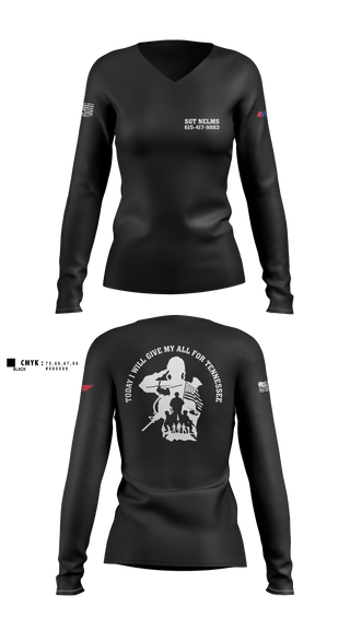 Womens Long Sleeve Vneck Shirt, SGT Nelms, National Guard, Teamtime, Team time, sublimation, custom sports apparel, team uniforms, spirit wear, spiritwear, sports uniforms, custom shirts, team store, custom team store, fundraiser sports, apparel fundraiser
