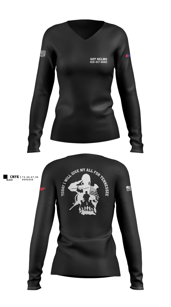 Womens Long Sleeve Vneck Shirt, SGT Nelms, National Guard, Teamtime, Team time, sublimation, custom sports apparel, team uniforms, spirit wear, spiritwear, sports uniforms, custom shirts, team store, custom team store, fundraiser sports, apparel fundraiser
