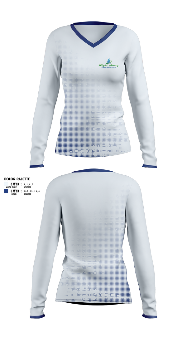 Womens Long Sleeve Vneck Shirt, Right away plumbing sewer heating cooling, , Teamtime, Team time, sublimation, custom sports apparel, team uniforms, spirit wear, spiritwear, sports uniforms, custom shirts, team store, custom team store, fundraiser sports, apparel fundraiser