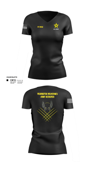 Womens Short Sleeve Vneck Shirt, Wilmington Army Recruiting Station, Army, Teamtime, Team time, sublimation, custom sports apparel, team uniforms, spirit wear, spiritwear, sports uniforms, custom shirts, team store, custom team store, fundraiser sports, apparel fundraiser