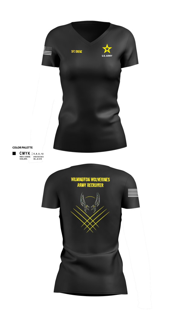 Womens Short Sleeve Vneck Shirt, Wilmington Army Recruiting Station, Army, Teamtime, Team time, sublimation, custom sports apparel, team uniforms, spirit wear, spiritwear, sports uniforms, custom shirts, team store, custom team store, fundraiser sports, apparel fundraiser