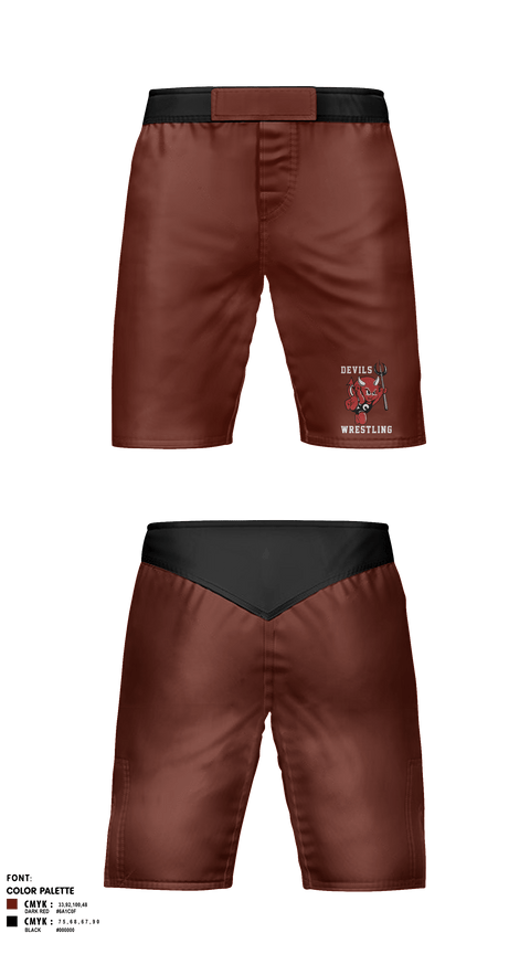 Fight Shorts, Devils, Wrestling, Teamtime, Team time, sublimation, custom sports apparel, team uniforms, spirit wear, spiritwear, sports uniforms, custom shirts, team store, custom team store, fundraiser sports, apparel fundraiser