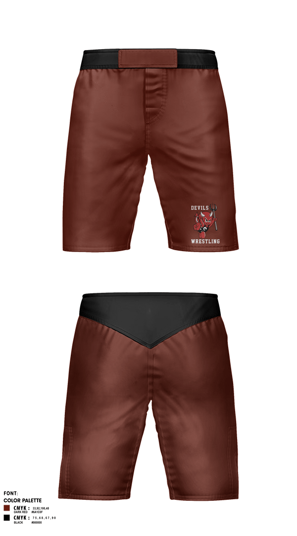 Fight Shorts, Devils, Wrestling, Teamtime, Team time, sublimation, custom sports apparel, team uniforms, spirit wear, spiritwear, sports uniforms, custom shirts, team store, custom team store, fundraiser sports, apparel fundraiser