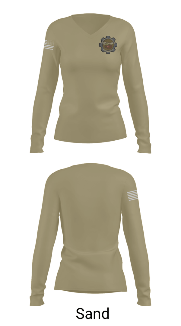 Women's Long Sleeve Vneck Shirt, Moose Knuckles, Army, Teamtime, Team time, sublimation, custom sports apparel, team uniforms, spirit wear, spiritwear, sports uniforms, custom shirts, team store, custom team store, fundraiser sports, apparel fundraiser