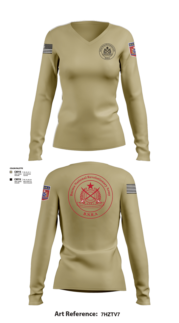 Women's Long Sleeve Vneck Shirt, B.N.R.A, Army, Teamtime, Team time, sublimation, custom sports apparel, team uniforms, spirit wear, spiritwear, sports uniforms, custom shirts, team store, custom team store, fundraiser sports, apparel fundraiser