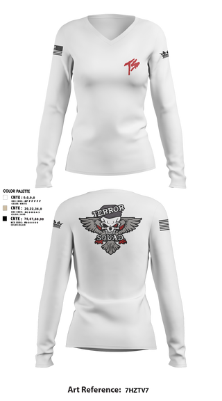 Womens Long Sleeve Vneck Shirt 1, Terro Squad, Army, Teamtime, Team time, sublimation, custom sports apparel, team uniforms, spirit wear, spiritwear, sports uniforms, custom shirts, team store, custom team store, fundraiser sports, apparel fundraiser