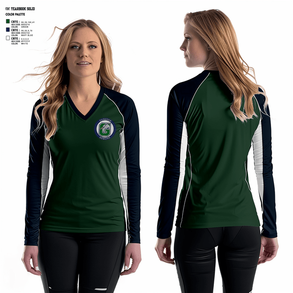 Women's Long Sleeve Vneck Shirt, The Gunston School Volleyball, Women's Volleyball, Teamtime, Team time, sublimation, custom sports apparel, team uniforms, spirit wear, spiritwear, sports uniforms, custom shirts, team store, custom team store, fundraiser sports, apparel fundraiser
