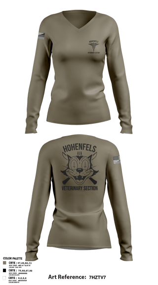 Womens Long Sleeve Vneck Shirt 1, Hohenfels VTFHohenfels Veterinary Section, Army, Teamtime, Team time, sublimation, custom sports apparel, team uniforms, spirit wear, spiritwear, sports uniforms, custom shirts, team store, custom team store, fundraiser sports, apparel fundraiser