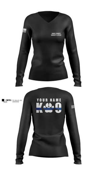 Womens Long Sleeve Vneck Shirt, Vance County Sheriff's Office  K9 Unit, Police, Teamtime, Team time, sublimation, custom sports apparel, team uniforms, spirit wear, spiritwear, sports uniforms, custom shirts, team store, custom team store, fundraiser sports, apparel fundraiser