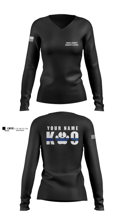 Vance County Sheriff's Office  K9 Unit 48237740 Women's Long Sleeve V-neck Shirt - 7
