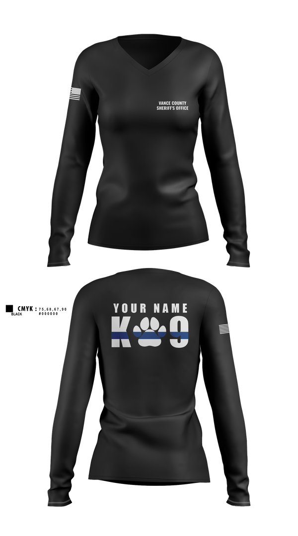 Womens Long Sleeve Vneck Shirt, Vance County Sheriff's Office  K9 Unit, Police, Teamtime, Team time, sublimation, custom sports apparel, team uniforms, spirit wear, spiritwear, sports uniforms, custom shirts, team store, custom team store, fundraiser sports, apparel fundraiser