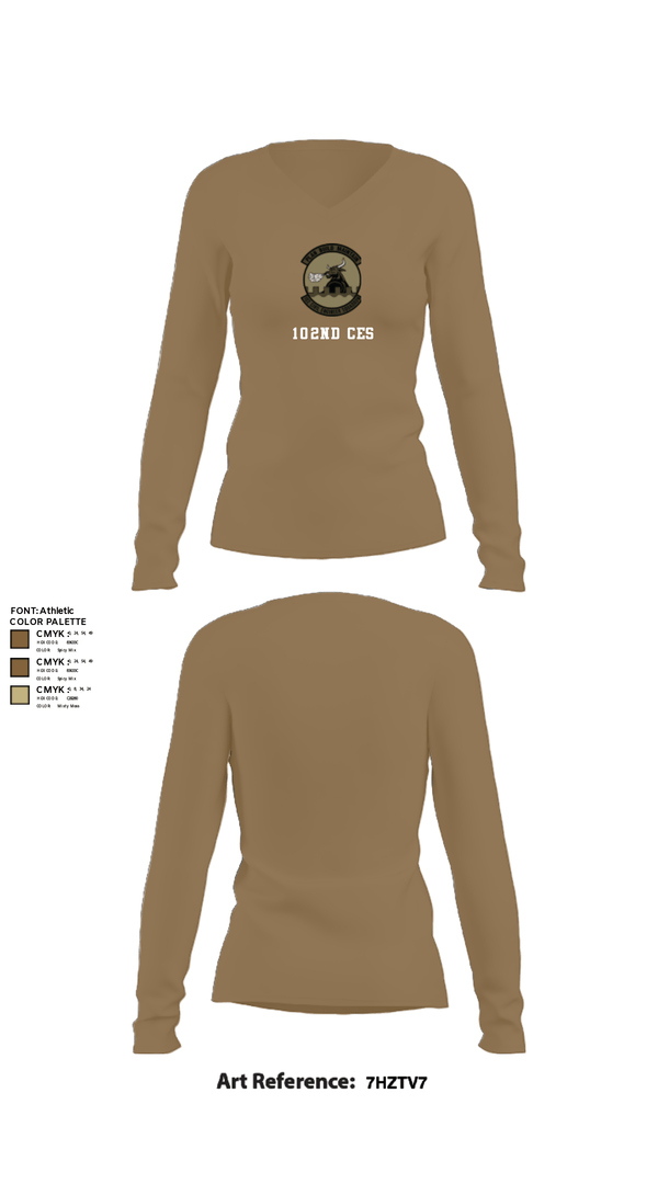 Womens Long Sleeve Vneck Shirt, 102nd CES, Air Force, Teamtime, Team time, sublimation, custom sports apparel, team uniforms, spirit wear, spiritwear, sports uniforms, custom shirts, team store, custom team store, fundraiser sports, apparel fundraiser