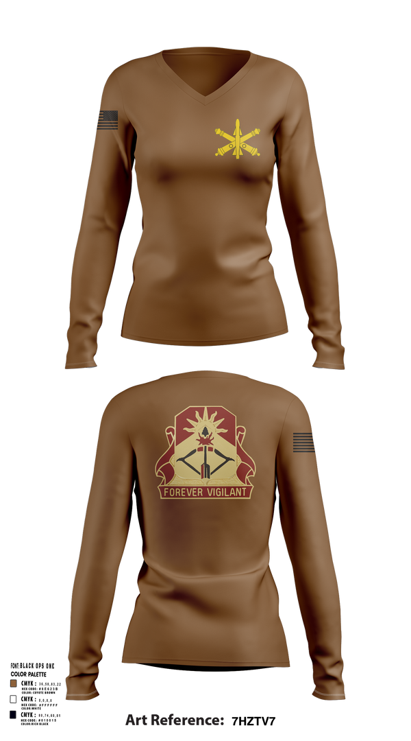 Womens Long Sleeve Vneck Shirt, BTRY-B 1/188th, National Guard, Teamtime, Team time, sublimation, custom sports apparel, team uniforms, spirit wear, spiritwear, sports uniforms, custom shirts, team store, custom team store, fundraiser sports, apparel fundraiser