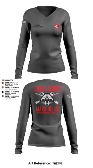 Womens Long Sleeve Vneck Shirt, Charger Co. / 2-112th Infantry Battalion, National Guard, Teamtime, Team time, sublimation, custom sports apparel, team uniforms, spirit wear, spiritwear, sports uniforms, custom shirts, team store, custom team store, fundraiser sports, apparel fundraiser