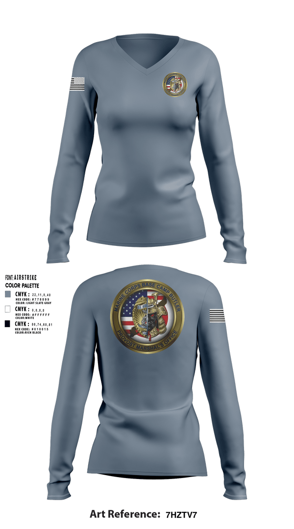 Women's Long Sleeve Vneck Shirt, Okinawa Provost Marshals office, Marines, Teamtime, Team time, sublimation, custom sports apparel, team uniforms, spirit wear, spiritwear, sports uniforms, custom shirts, team store, custom team store, fundraiser sports, apparel fundraiser
