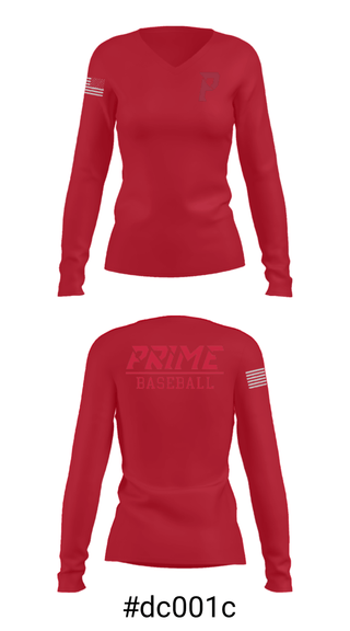 Women's Long Sleeve Vneck Shirt, Prime Baseball, Baseball, Teamtime, Team time, sublimation, custom sports apparel, team uniforms, spirit wear, spiritwear, sports uniforms, custom shirts, team store, custom team store, fundraiser sports, apparel fundraiser