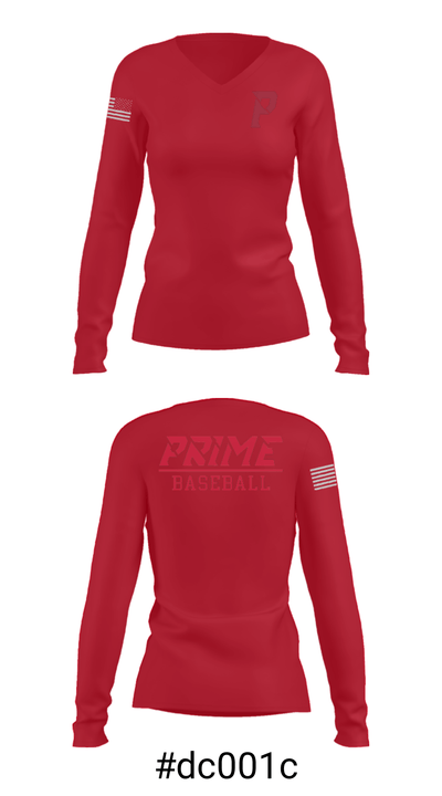 Prime Baseball 2428515 Women's Long Sleeve V-neck Shirt - 20