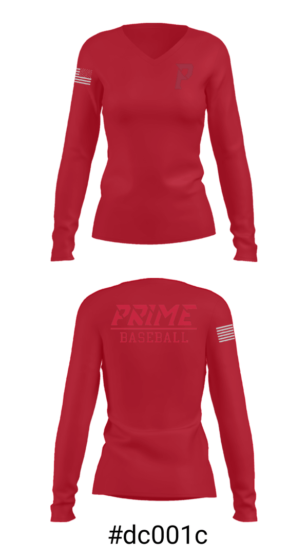Women's Long Sleeve Vneck Shirt, Prime Baseball, Baseball, Teamtime, Team time, sublimation, custom sports apparel, team uniforms, spirit wear, spiritwear, sports uniforms, custom shirts, team store, custom team store, fundraiser sports, apparel fundraiser