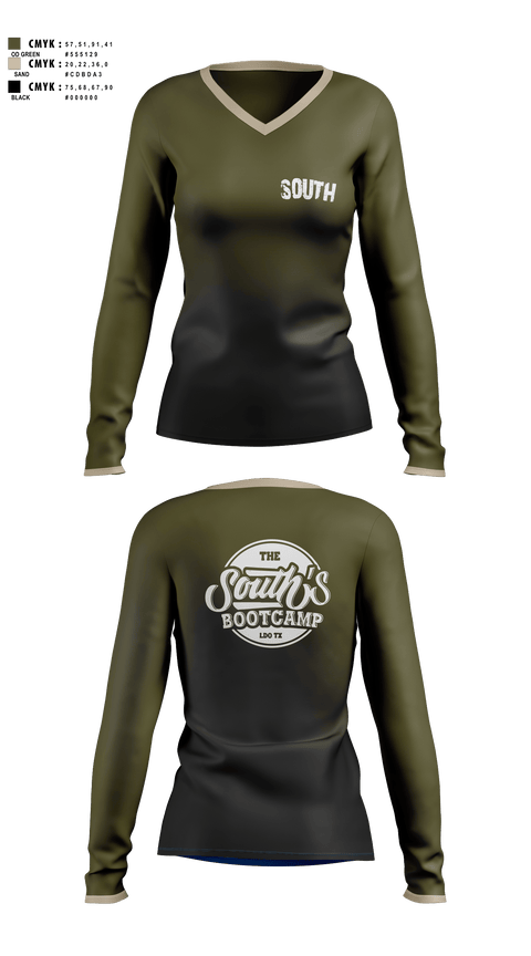 Womens Long Sleeve Vneck Shirt, South’s Boot Camp, , Teamtime, Team time, sublimation, custom sports apparel, team uniforms, spirit wear, spiritwear, sports uniforms, custom shirts, team store, custom team store, fundraiser sports, apparel fundraiser