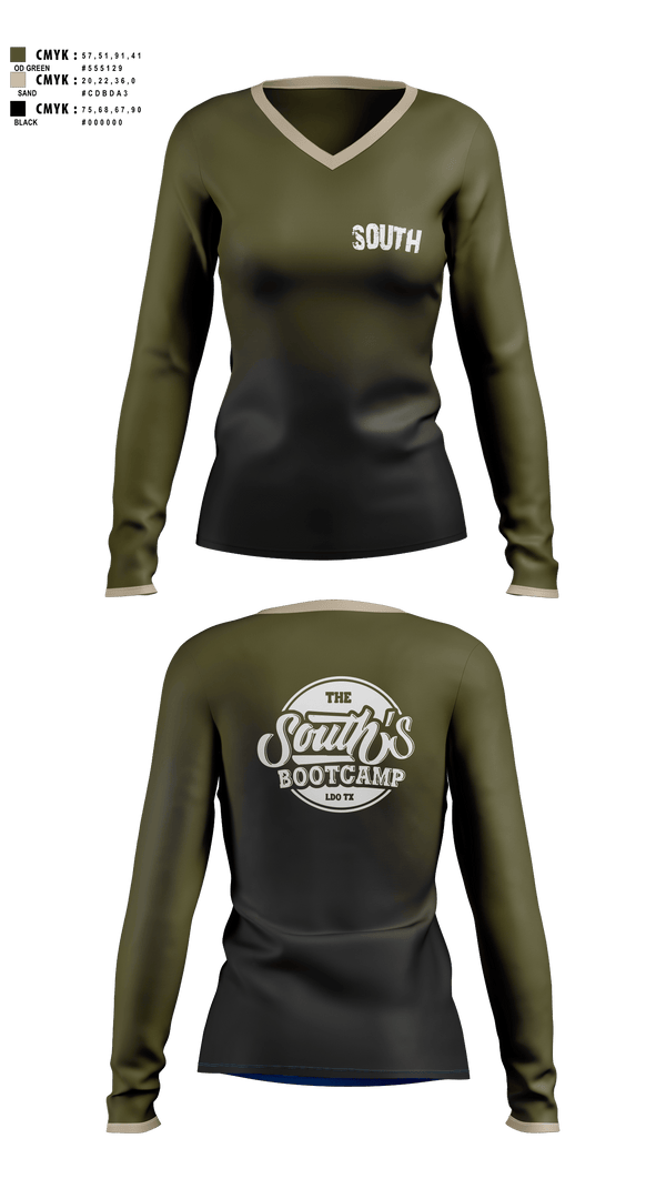 Womens Long Sleeve Vneck Shirt, South’s Boot Camp, , Teamtime, Team time, sublimation, custom sports apparel, team uniforms, spirit wear, spiritwear, sports uniforms, custom shirts, team store, custom team store, fundraiser sports, apparel fundraiser