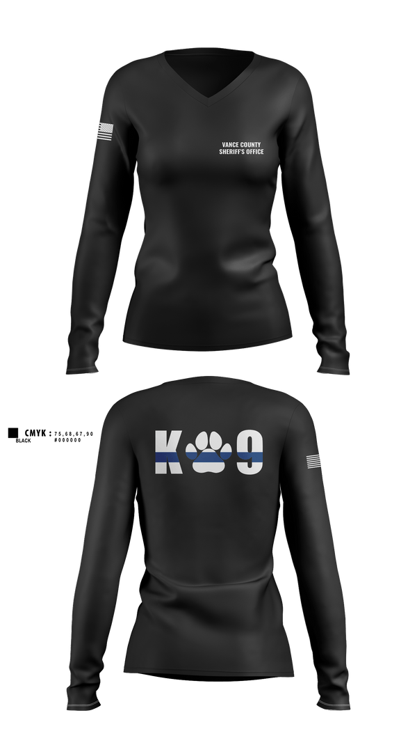 Womens Long Sleeve Vneck Shirt, Vance County Sheriff's Office  K9 Unit, Police, Teamtime, Team time, sublimation, custom sports apparel, team uniforms, spirit wear, spiritwear, sports uniforms, custom shirts, team store, custom team store, fundraiser sports, apparel fundraiser