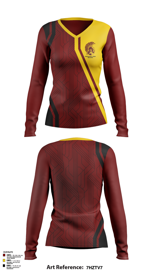 Womens Long Sleeve Vneck Shirt, Stanton County Junior High School, Spirit Store, Teamtime, Team time, sublimation, custom sports apparel, team uniforms, spirit wear, spiritwear, sports uniforms, custom shirts, team store, custom team store, fundraiser sports, apparel fundraiser